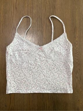 PacSun White Floral Lace-Trim Spaghetti Strap Cami